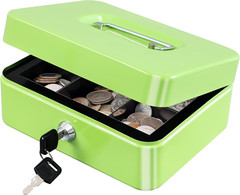 Medium Cash Box with Removable Money Tray, Key Lock Metal Storage Box with 2 Key