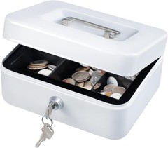 Medium Cash Box with Money Tray, Locking Safe with Keys, 7.87×6.30×3.54 Inches