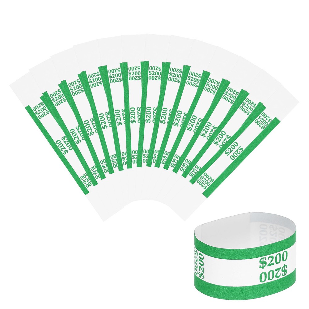 50Pcs Money Band 200 Dollar Money Bill Wrapper Self-Adhesive Bill Band Green