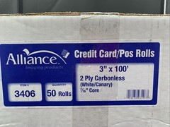 Alliance 2 Ply Carbonless Receipt Rolls 3″ x 90′ 2-Ply White/Canary 50 Rolls