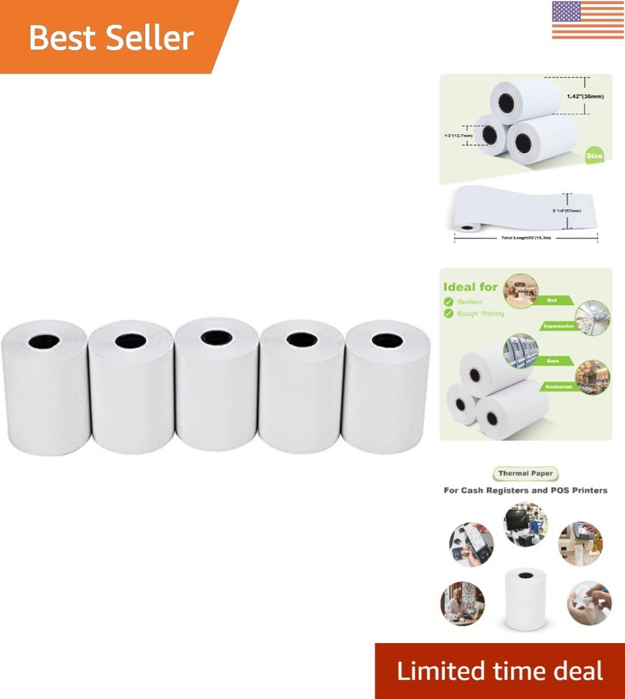 2 1/4″ x 50′ Thermal Receipt Paper – 5 Rolls, Biodegradable & Durable