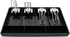 Cash Register Drawer Insert Tray 4 Bill/3 Coin Compartments with Metal Clip