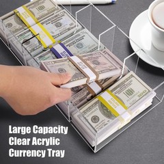 Clear Cash Tray With 300 Currency Wrappers, Acrylic Money Organizer Storage C…