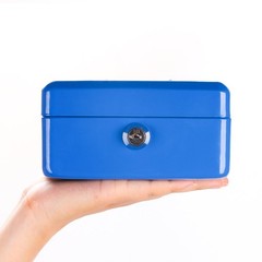 Small Money Box with Key Lock 6″ Cash Box with Money Tray for Kids Blue