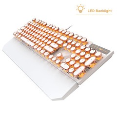 Typewriter Mechanical Gaming Keyboard, Retro Gold Punk Round Keycaps LED Back…