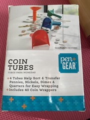 Pen Gear Coin Tubes 4 Tubes to Sort Coins & 40 Coin Wrappers – New