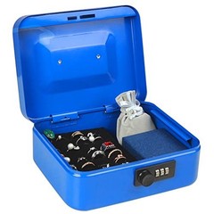 Locking Steel Cash Box 7.85 Inch Blue with Removable Tray Combination Lock
