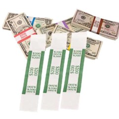 Self Sealing Currency Straps, Money Bands, $200 Green, 1000 pack