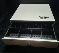 Volcora 500018 White Electronic Cash Register Drawer Open Box 2 Keys No Cables