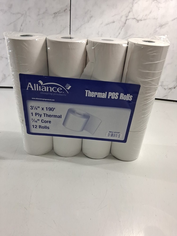 Alliance Thermal Paper Receipt Rolls 3-1/8 x 190′ Thermal POS Rolls – 12 Rolls