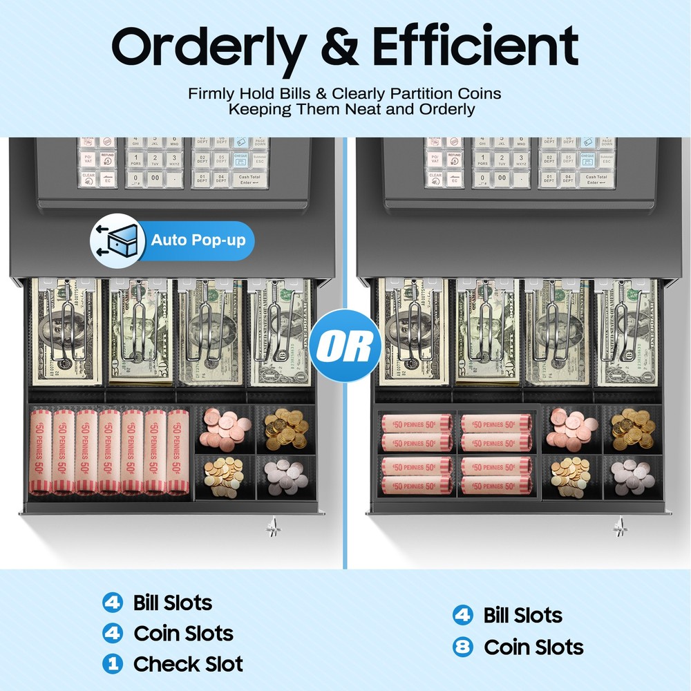 39-Key Electric Thermal Cash Register with Drawer for Restaurant Lockable