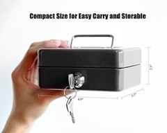 Small Cash Box with Lock and Slot – Metal Coin Bank Small Lock X-Small Black