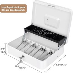 Cash Box with Money Tray and Key Lock, Large Metal Safe Money Box for Cash, L…