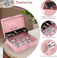 Locking Cash Box with Lock, Money Box with Cash Tray,Lock Safe Box with Key, Mon