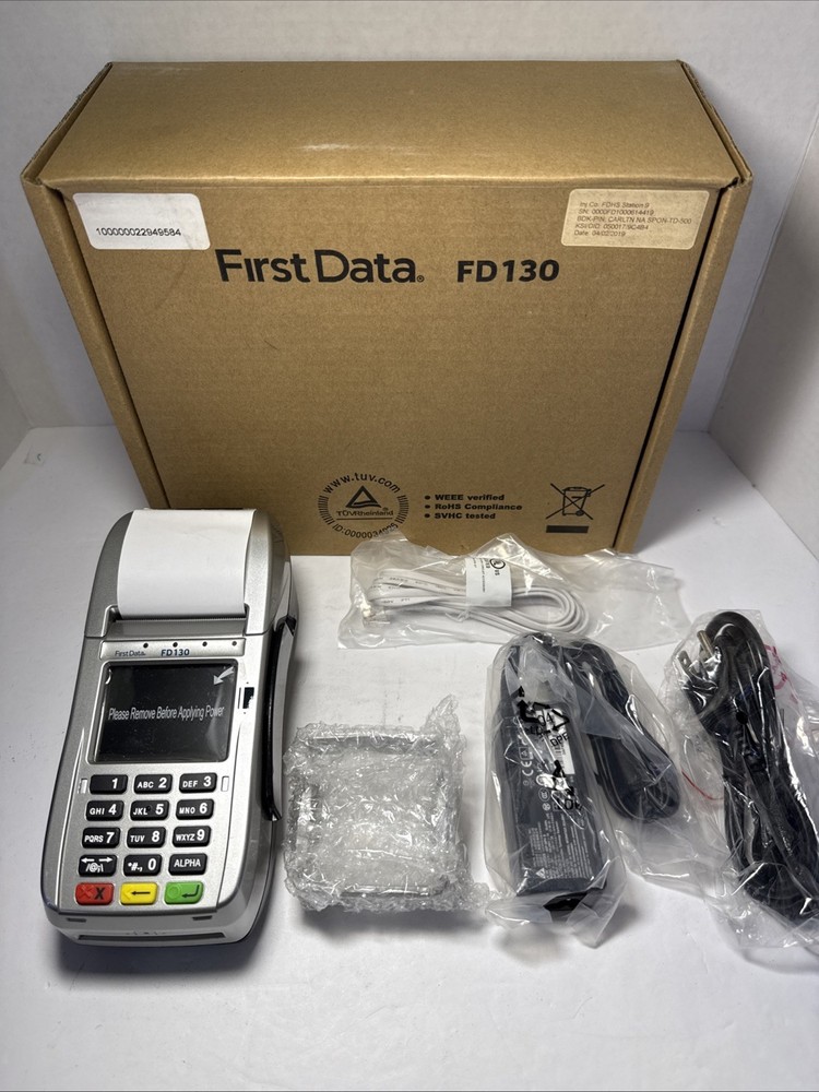 First Data FD130 Credit Card Machine w/Power Supply Privacy Shield Phone Cable