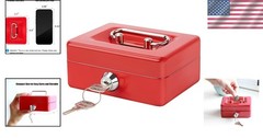 Lightweight Red Metal Coin Bank with Key Control – Safe Storage for Valuables