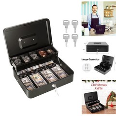 Heavy-Duty Metal Cash Box with Bill & Coin Slots | Portable & Secure Locking