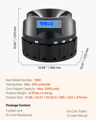 USD Coin Counter & Coin Sorters with LCD Display, Coin Sorter Machine for USD Co