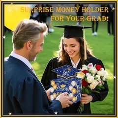Graduation Gifts, Graduation Money Box Blue, Surprise Grad Money Holder with Pul