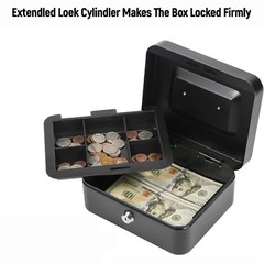 Cash Box with Money Tray,Storage Safe Lock Box with Key,Money Saving Organizer