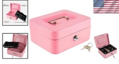 Secure Medium Pink Cash Box with Key Lock and Coin Organizer – 7.87″ x 6.30″