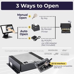 Cash Register Drawer Black 13″ 4 Bill 5 Coin Tray Key-Lock 12-24V RJ11/RJ12