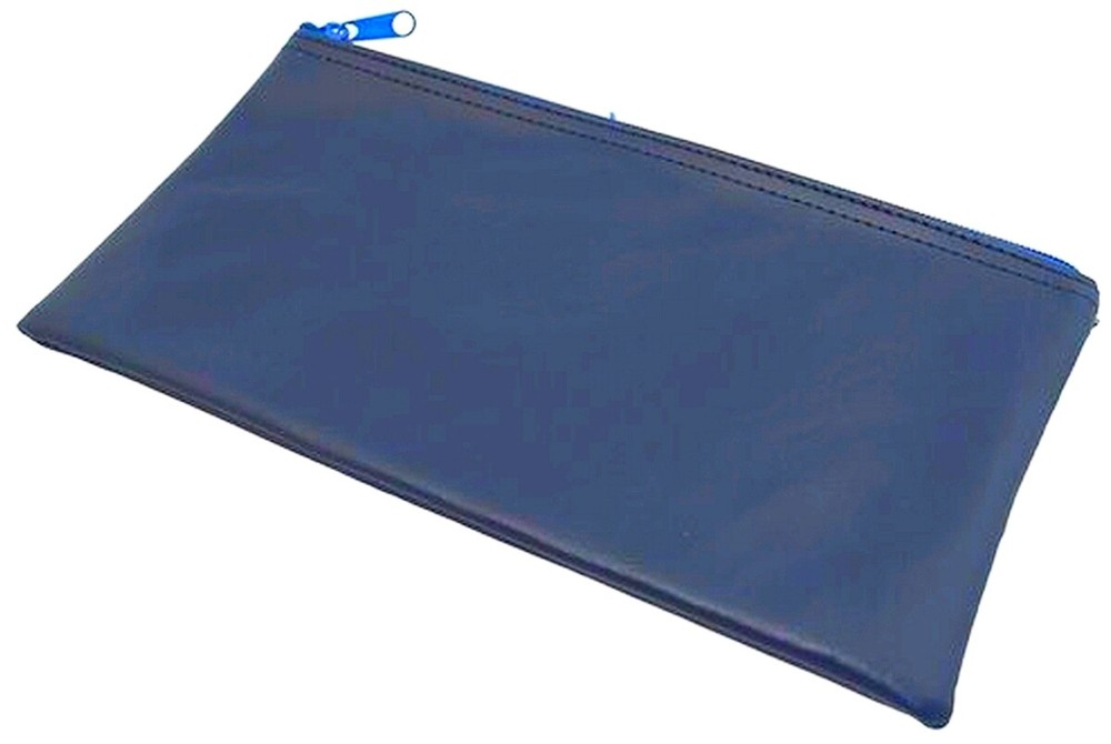 ZIPPER Cash & Coin MONEY deposit Bank BAG 11″ x 6″ Blue Vinyl Pouch Coins Tools