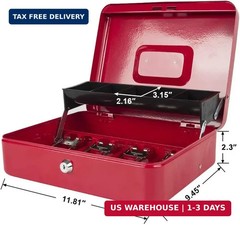 KYODOLED Locking Cash Box with Lock,Money Box with Cash Tray,Lock Safe Box with