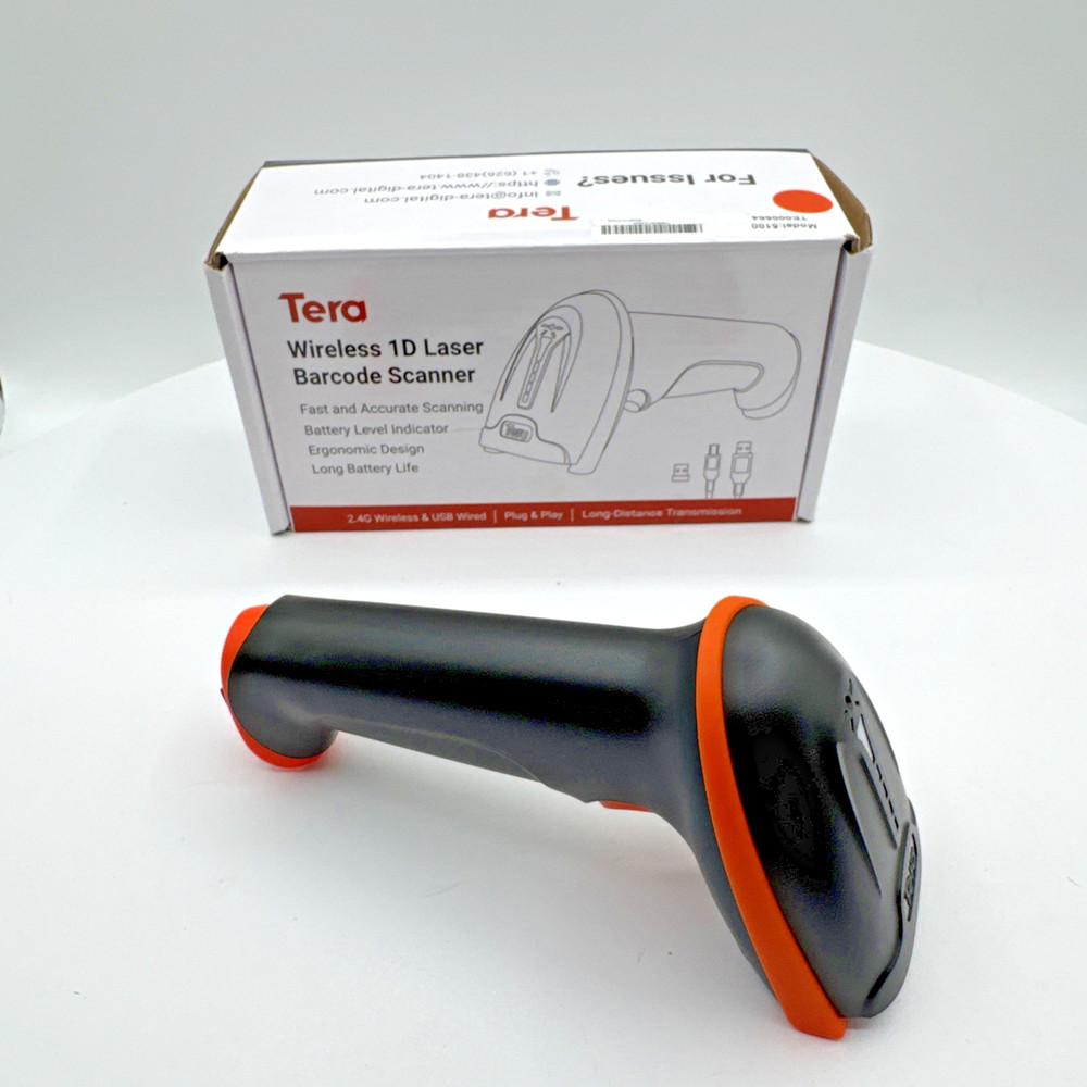 TERA 5100 1D Laser Barcode Scanner 2.4G Wireless USB Wired Orange