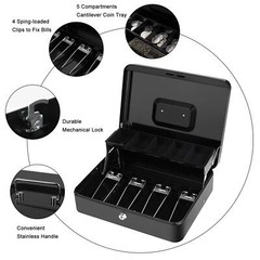 Cash Box with Lock Key and Money Tray Large Money Box for Cash Register Metal…