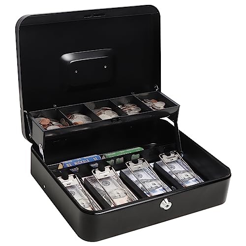 Cash Box with Money Tray and Key Lock Safe for Saving Organizer Drawer 11.8 9.5