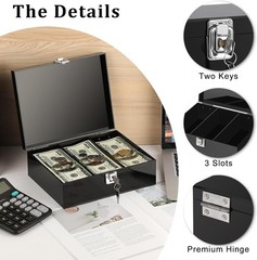 Acrylic Lockable Cash Storage Box 3 Slots Money Holder Cash Organizer Currenc…