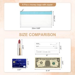 8.7×3.9 Inch Money Bags with Zipper, 6 Pcs Clear PVC Cash Pouch, Sky Blue