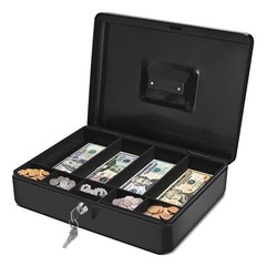 Cash Box with Money Tray, 2 Keys, Security Lock Box w/ Removable 9 Compartment