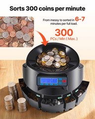 VEVOR USD Coin Sorter Coin Counter Wrapper and Roller 300 Coins/min LCD Display
