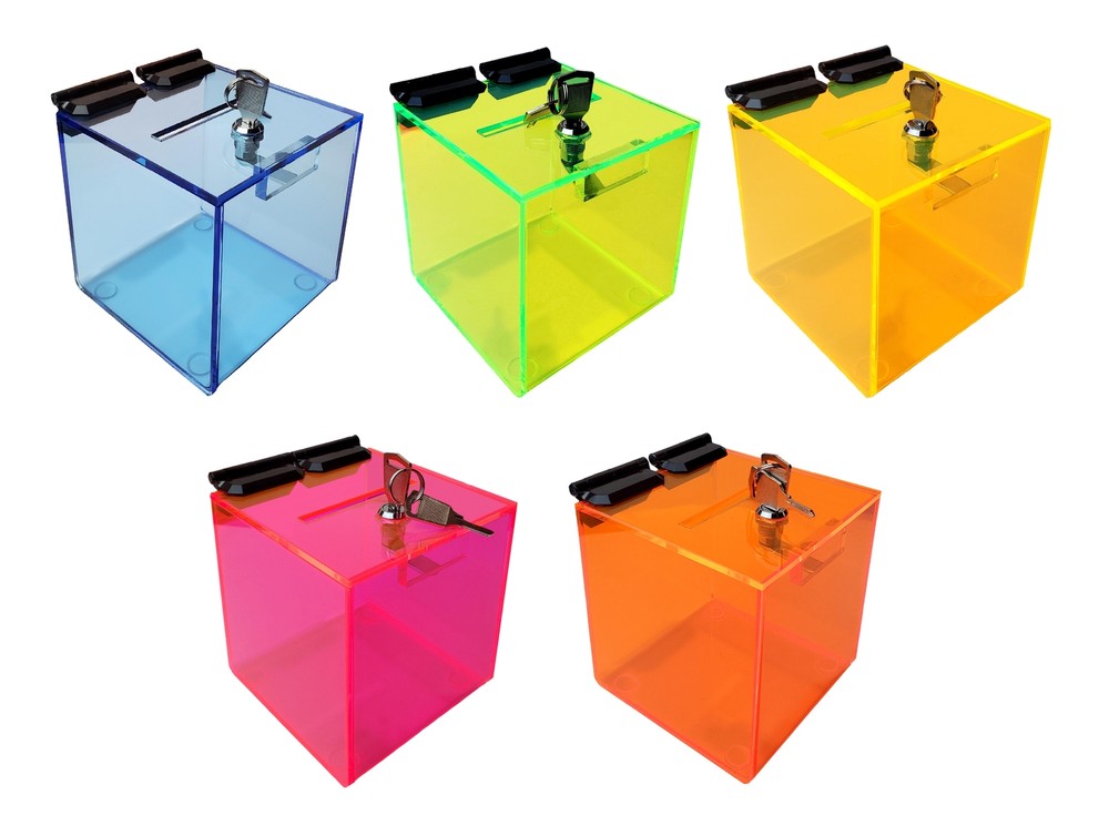 T’z Tagz Neon Color Variation Acrylic Locking Donation, Ballot, Suggestion Box