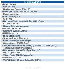 Honeywell CK67-X1N-58S1A0G CK67 Handheld Terminal 5G, 4G, 3G, 2G8 GB RAM – 4.3″