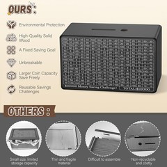 Wooden Money Saving Box, Cash Vault Savings Box for $10000 TargetChallenge