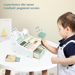 Wooden Cash Register Toy Set for Kids, Pretend Play Grocery Store Learning Gift