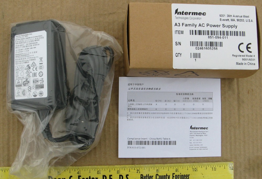 Intermec CK70 CK71 CN70 CN70e 3 Pin AC Power Supply 851-094-011 GENUINE OEM