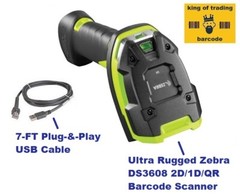 Zebra DS3608 Ultra Rugged 2D/1D/QR Barcode Scanner Standard Range w/ USB Cable!