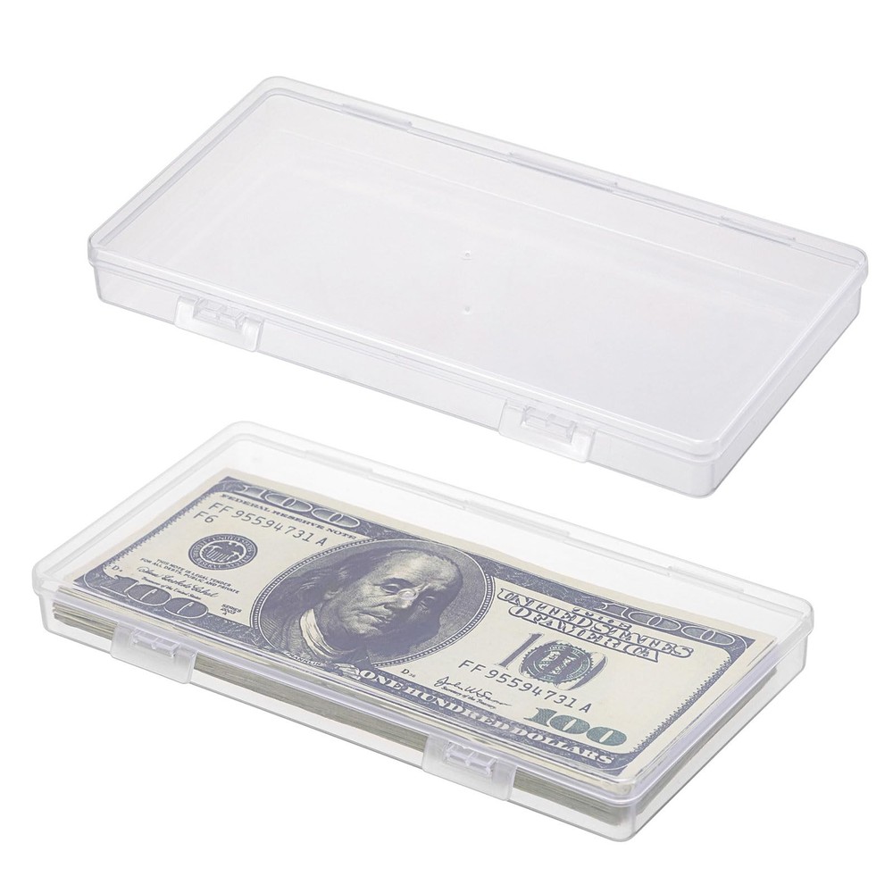 Hipiwe 2 Pack Plastic Cash Box Clear Currency Tray 2 Pack, Transparent