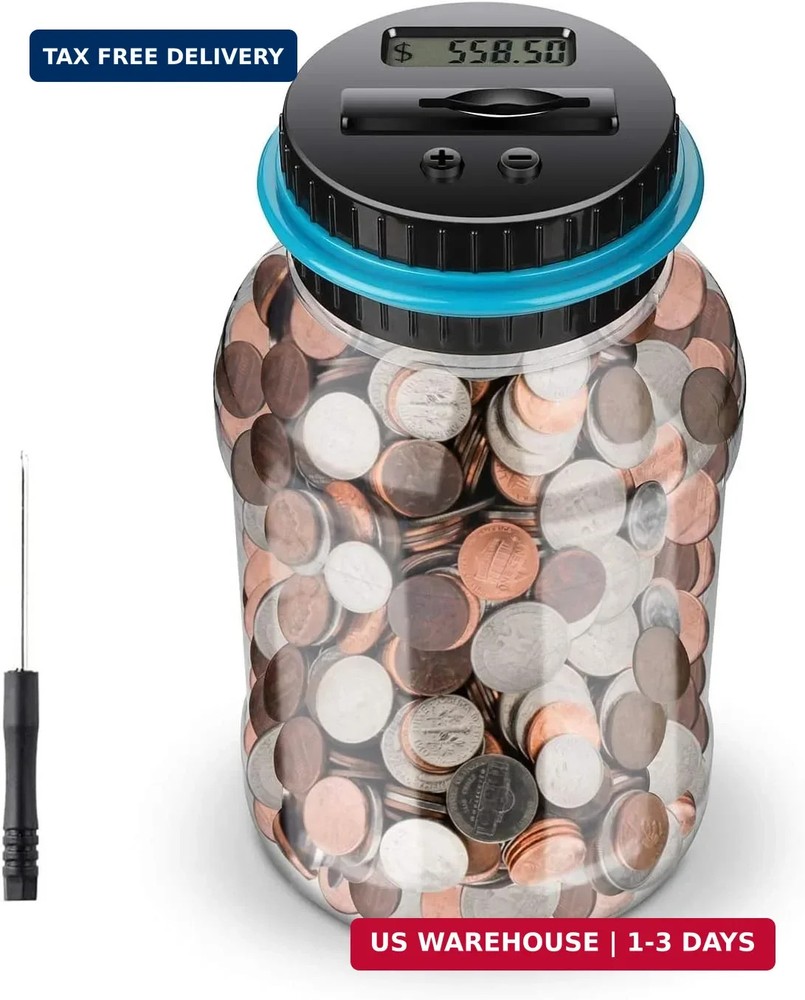 Digital Counting Money Jar, Digital Coin Counter with LCD Display Large Capacity