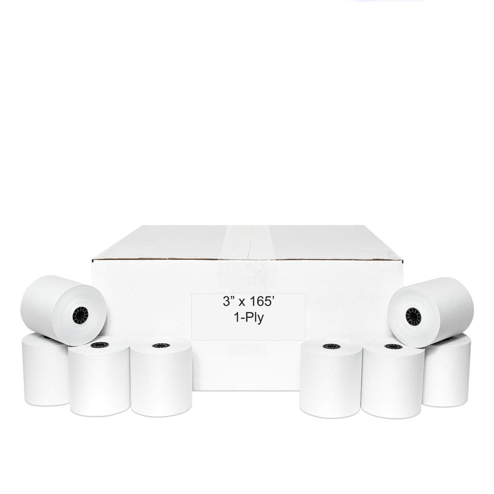 3 x 165′ CASH REGISTER ROLLS,1 PLY BOND PRINTER POS PAPER ROLL 50 ROLLS / CASE (