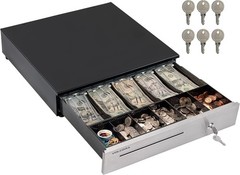 Durable Black Cash Register Drawer, 16″, Stainless Front, 5 Bill/6 Coin
