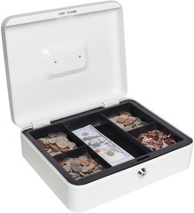 Cash Box Key Lock White 11.8×9.4×3.5 Inch XLarge Metal Money Tray Safe Box