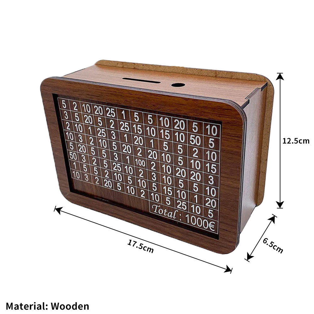 €1000-€10000 Wooden Money Box with Counter Money Piggy Bank Cash Coin Saving ET