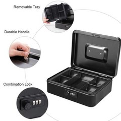Black Cash Box with Money Tray Large 9.8×7.9×3.5 Inches Combination Lock