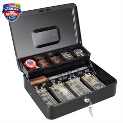 Cash Box with Money Tray and Key Lock, Saving Lock Box with Money Tray Storage f