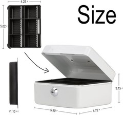 Small Portable Cash Box with Key Lock and Removable Tray – Elegant White Design